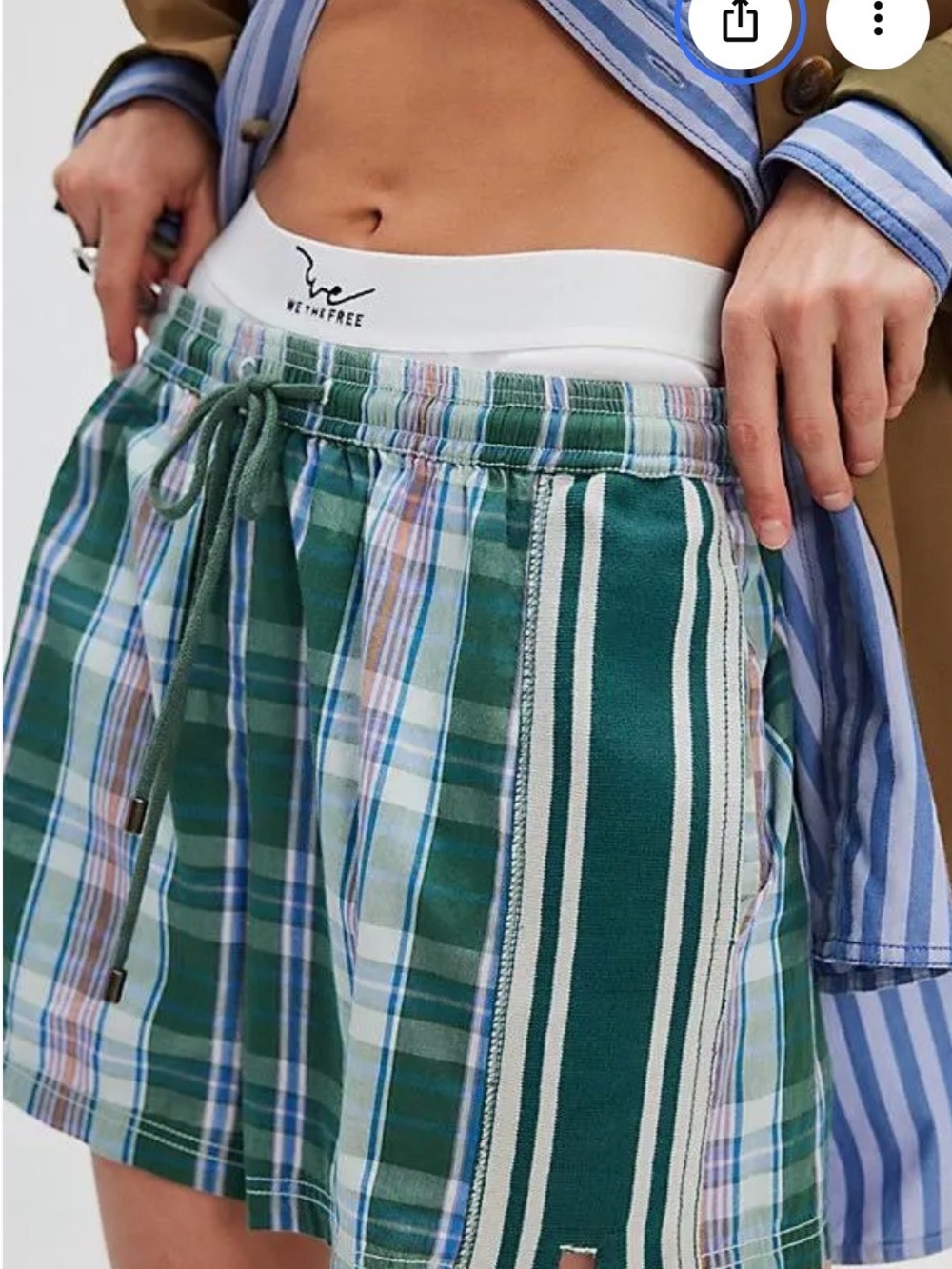 Free People Green Plaid Drawstring Athletic Shorts